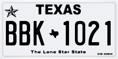 TX license plate BBK1021