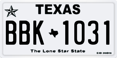 TX license plate BBK1031