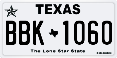 TX license plate BBK1060