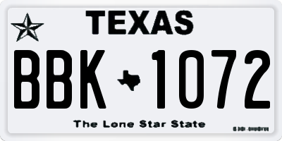 TX license plate BBK1072