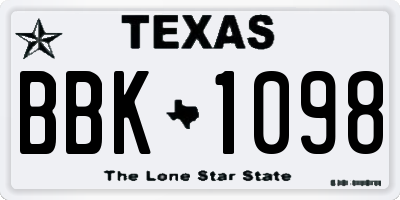 TX license plate BBK1098