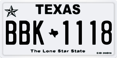 TX license plate BBK1118