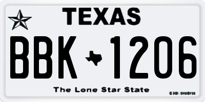 TX license plate BBK1206