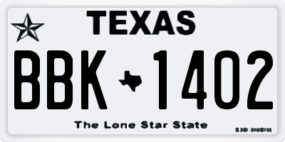 TX license plate BBK1402