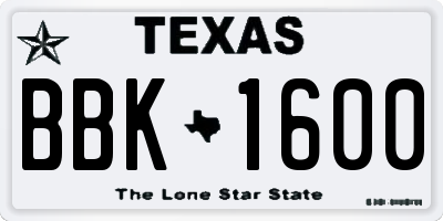 TX license plate BBK1600