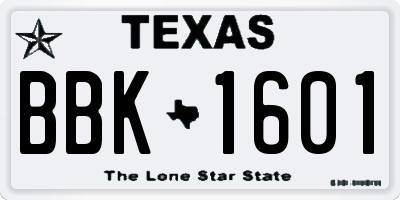 TX license plate BBK1601