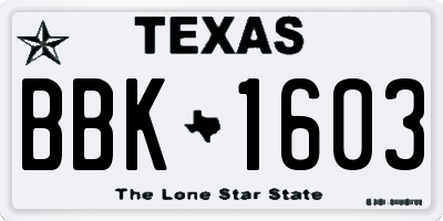 TX license plate BBK1603