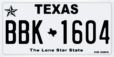 TX license plate BBK1604