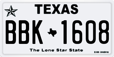 TX license plate BBK1608