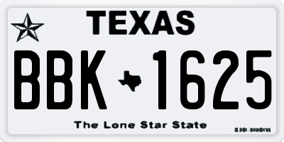 TX license plate BBK1625