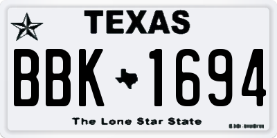 TX license plate BBK1694