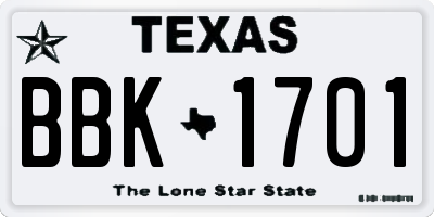 TX license plate BBK1701