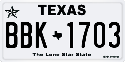 TX license plate BBK1703