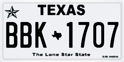 TX license plate BBK1707