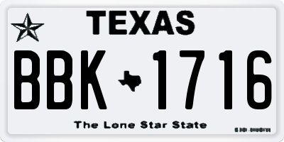 TX license plate BBK1716