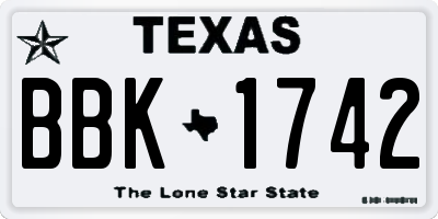 TX license plate BBK1742