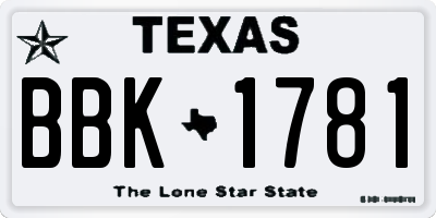 TX license plate BBK1781