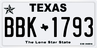 TX license plate BBK1793