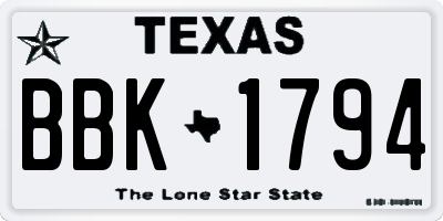 TX license plate BBK1794