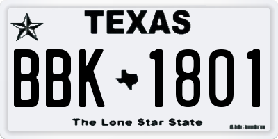 TX license plate BBK1801