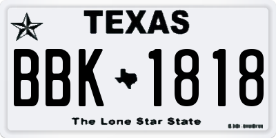TX license plate BBK1818