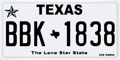 TX license plate BBK1838