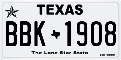 TX license plate BBK1908