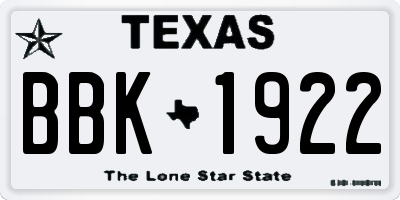 TX license plate BBK1922