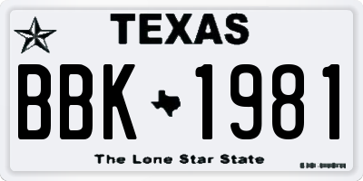 TX license plate BBK1981