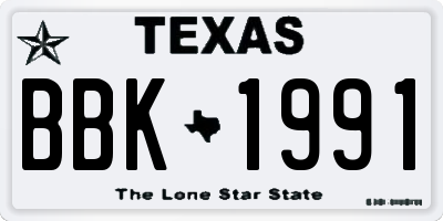 TX license plate BBK1991