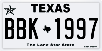 TX license plate BBK1997