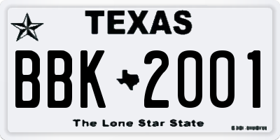 TX license plate BBK2001