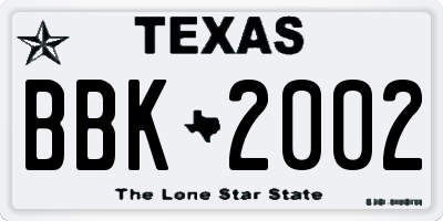 TX license plate BBK2002