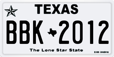 TX license plate BBK2012