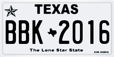 TX license plate BBK2016