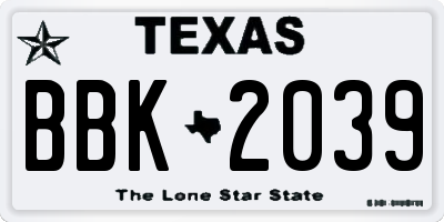 TX license plate BBK2039