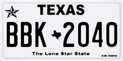 TX license plate BBK2040