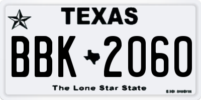 TX license plate BBK2060