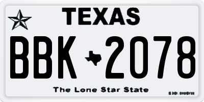TX license plate BBK2078
