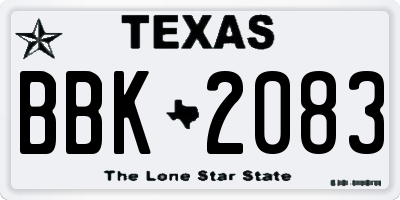 TX license plate BBK2083