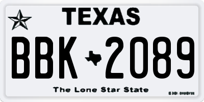TX license plate BBK2089