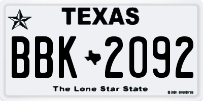 TX license plate BBK2092