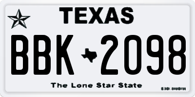 TX license plate BBK2098