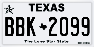 TX license plate BBK2099