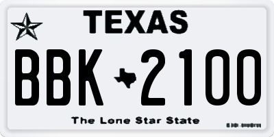 TX license plate BBK2100