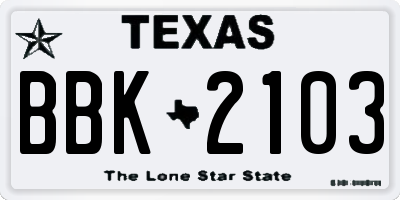 TX license plate BBK2103
