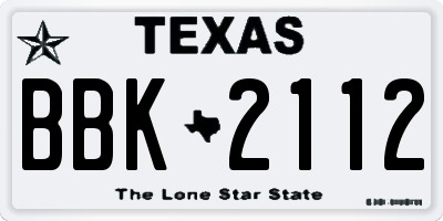TX license plate BBK2112