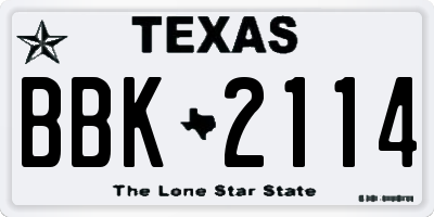 TX license plate BBK2114
