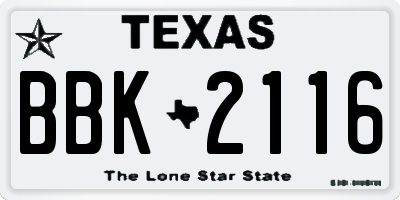 TX license plate BBK2116