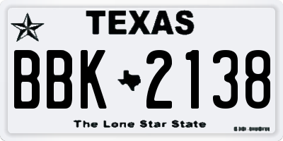 TX license plate BBK2138
